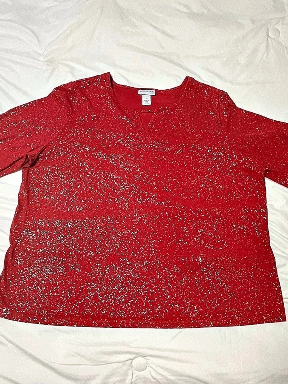 Catherines Red Sparkle 3/4 Sleeve Tunic Size 2X Like New